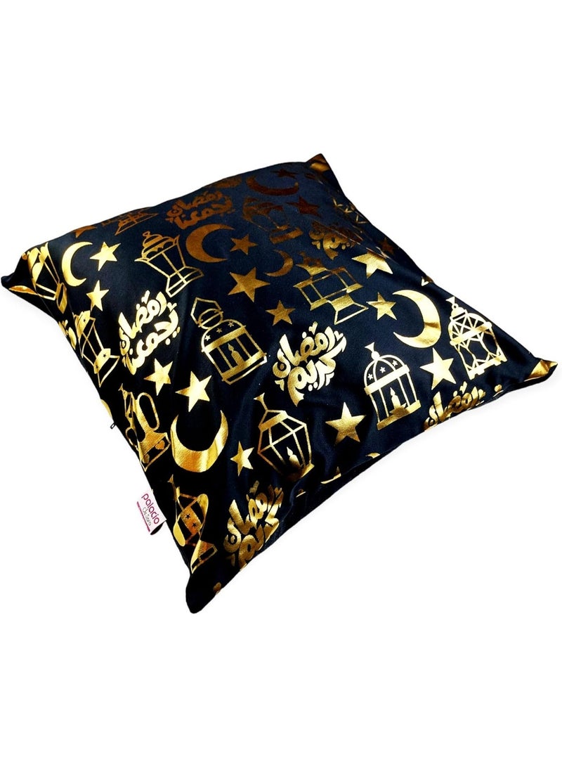 Gold Linen Ramadan Cushion with Reversed Leather Accent 45x45 cm Square Decorative Pillow for Sofa Chairs Elegant Home Accent and Seasonal Festive Decor - Image 3